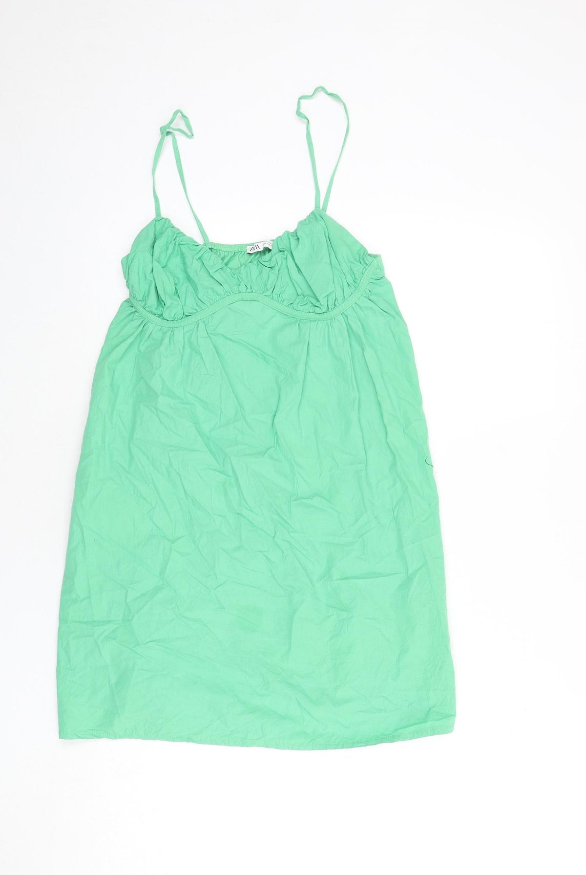 Zara Womens Green Polyester Mini Size M V-Neck Pullover