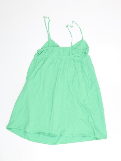 Zara Womens Green Polyester Mini Size M V-Neck Pullover