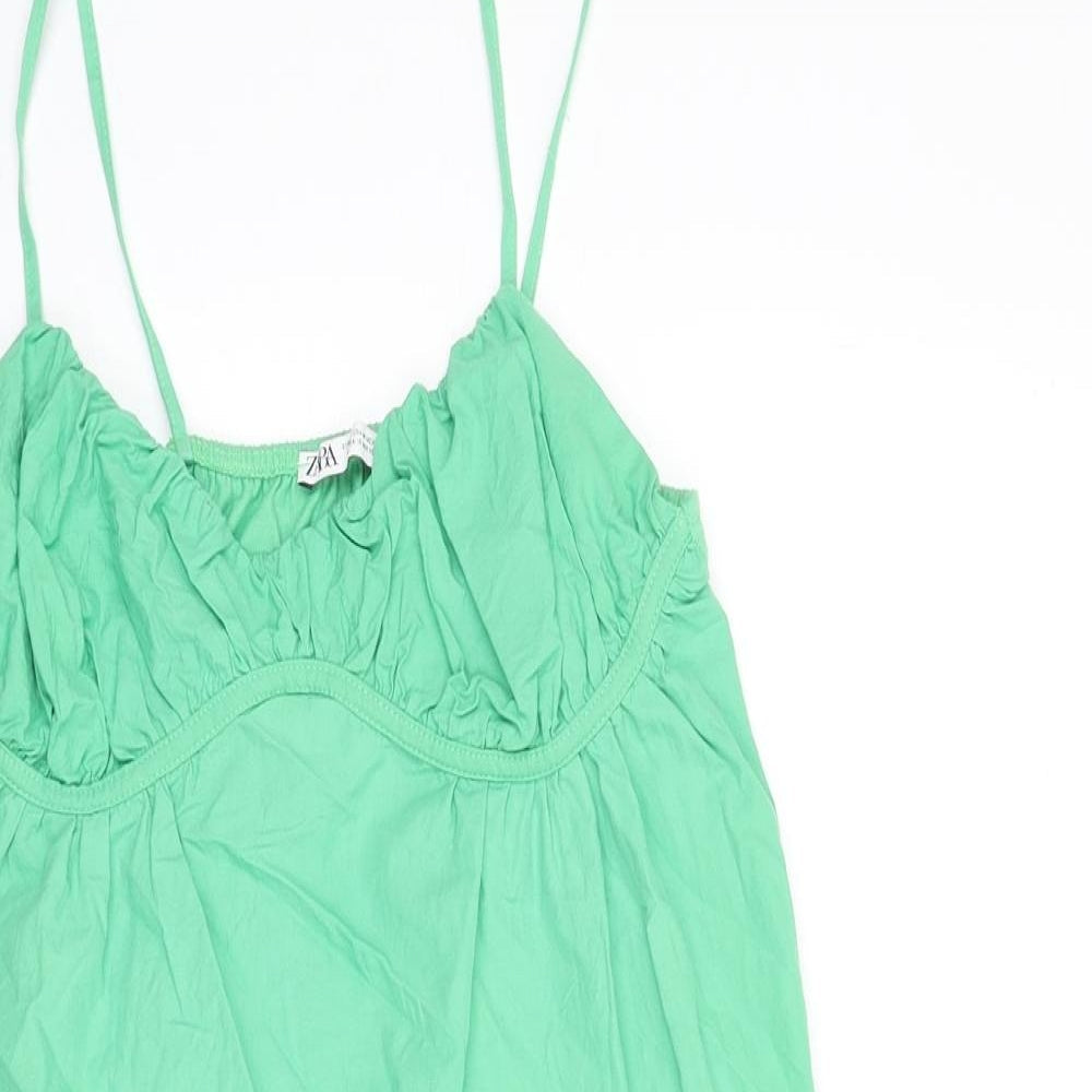 Zara Womens Green Polyester Mini Size M V-Neck Pullover
