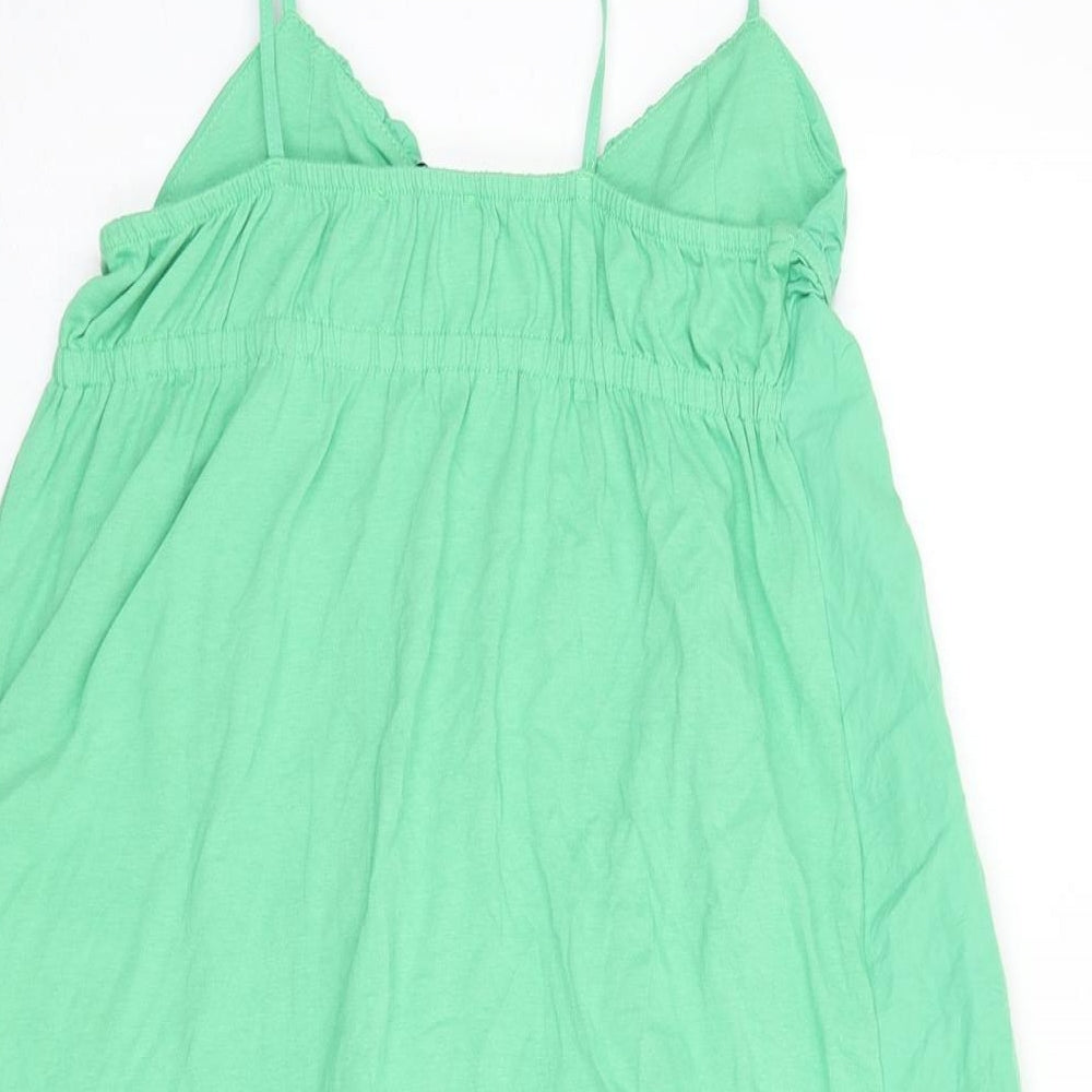Zara Womens Green Polyester Mini Size M V-Neck Pullover