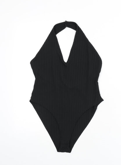 Nasty Gal Womens Black Polyester Bodysuit One-Piece Size 8 Snap - Ribbed