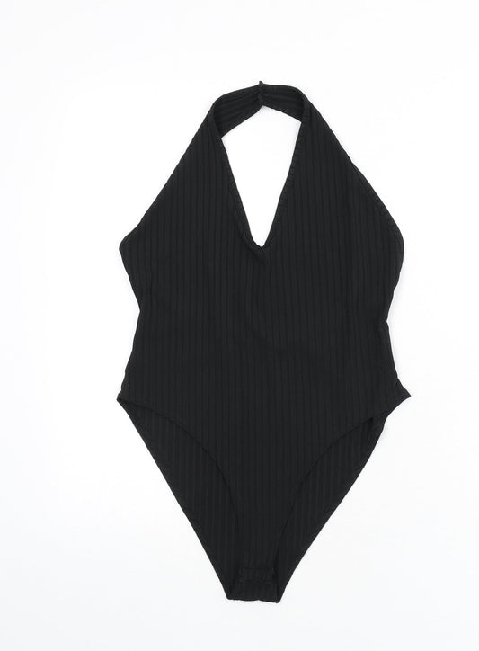 Nasty Gal Womens Black Polyester Bodysuit One-Piece Size 8 Snap - Ribbed