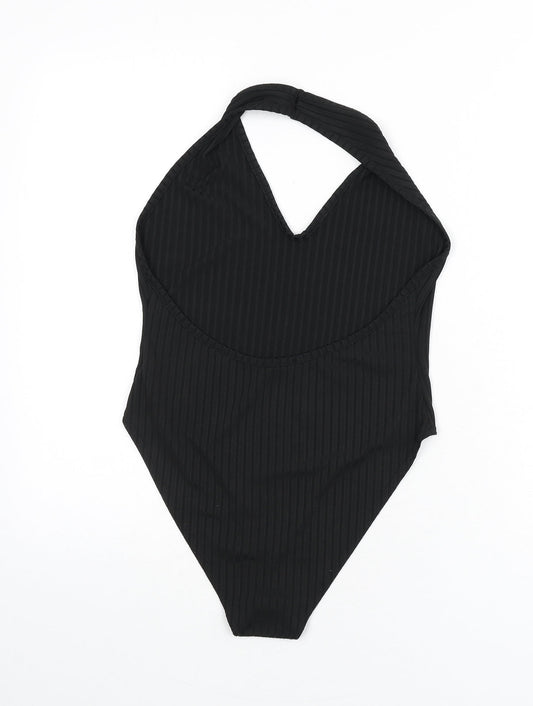 Nasty Gal Womens Black Polyester Bodysuit One-Piece Size 8 Snap - Ribbed