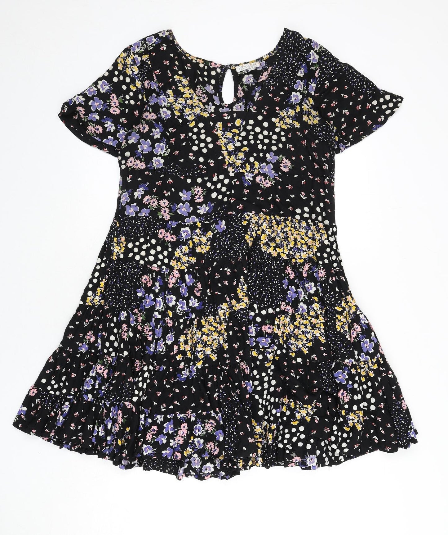 Patrons of Peace Womens Black Floral Viscose Fit & Flare Size S V-Neck Pullover