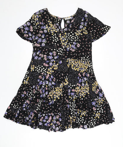 Patrons of Peace Womens Black Floral Viscose Fit & Flare Size S V-Neck Pullover