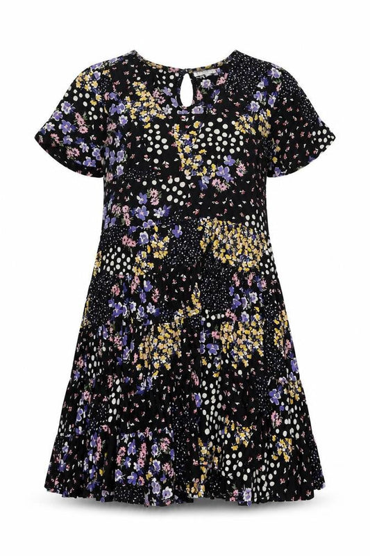Patrons of Peace Womens Black Floral Viscose Fit & Flare Size S V-Neck Pullover