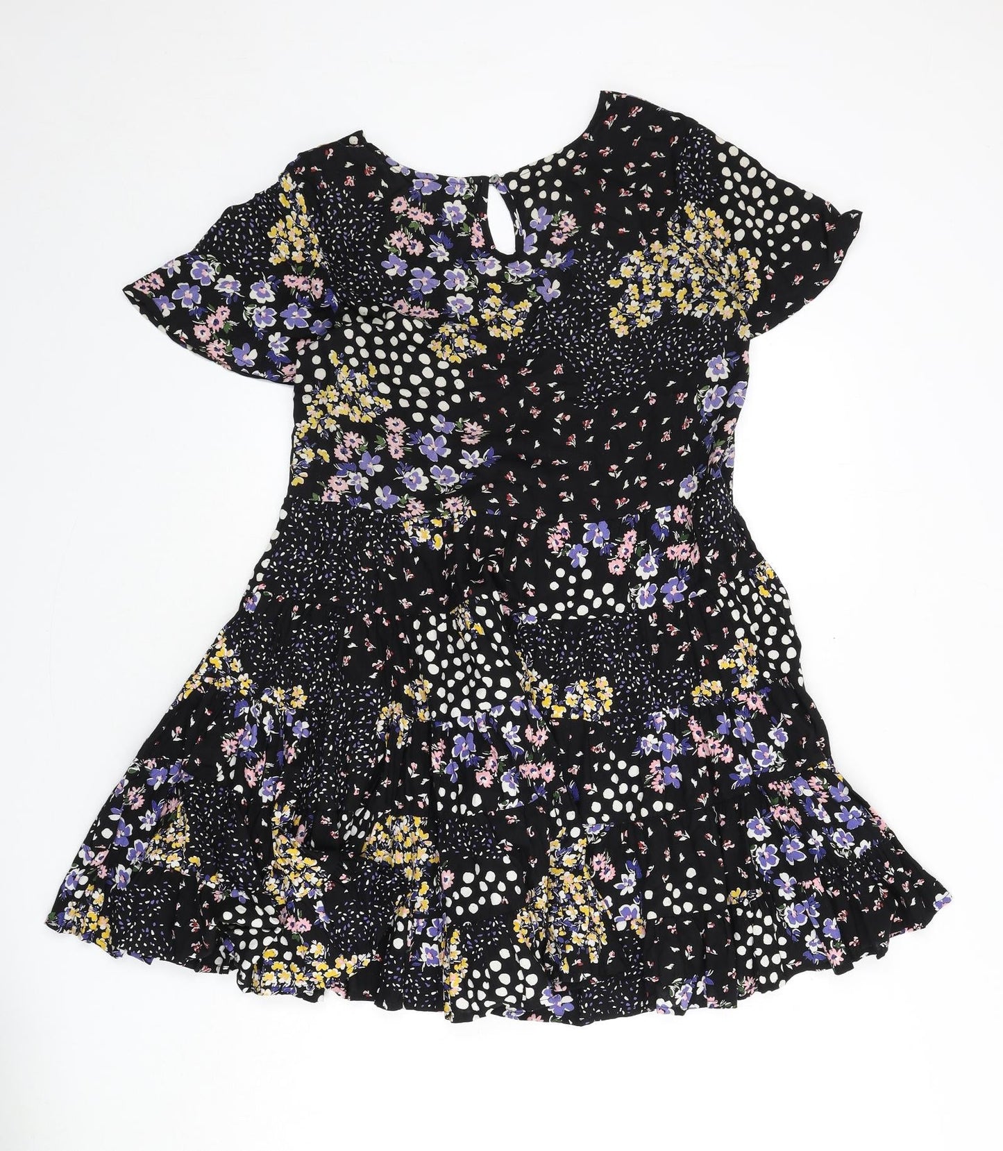 Patrons of Peace Womens Black Floral Viscose Fit & Flare Size S V-Neck Pullover