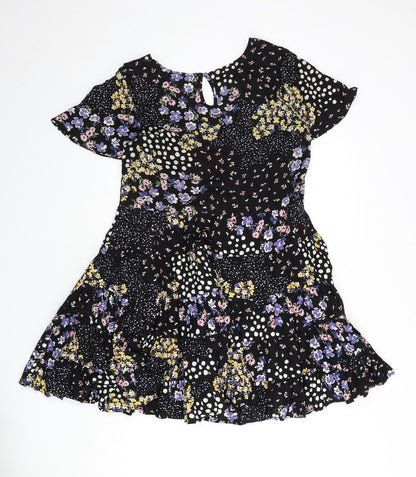 Patrons of Peace Womens Black Floral Viscose Fit & Flare Size S V-Neck Pullover