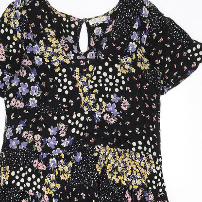 Patrons of Peace Womens Black Floral Viscose Fit & Flare Size S V-Neck Pullover