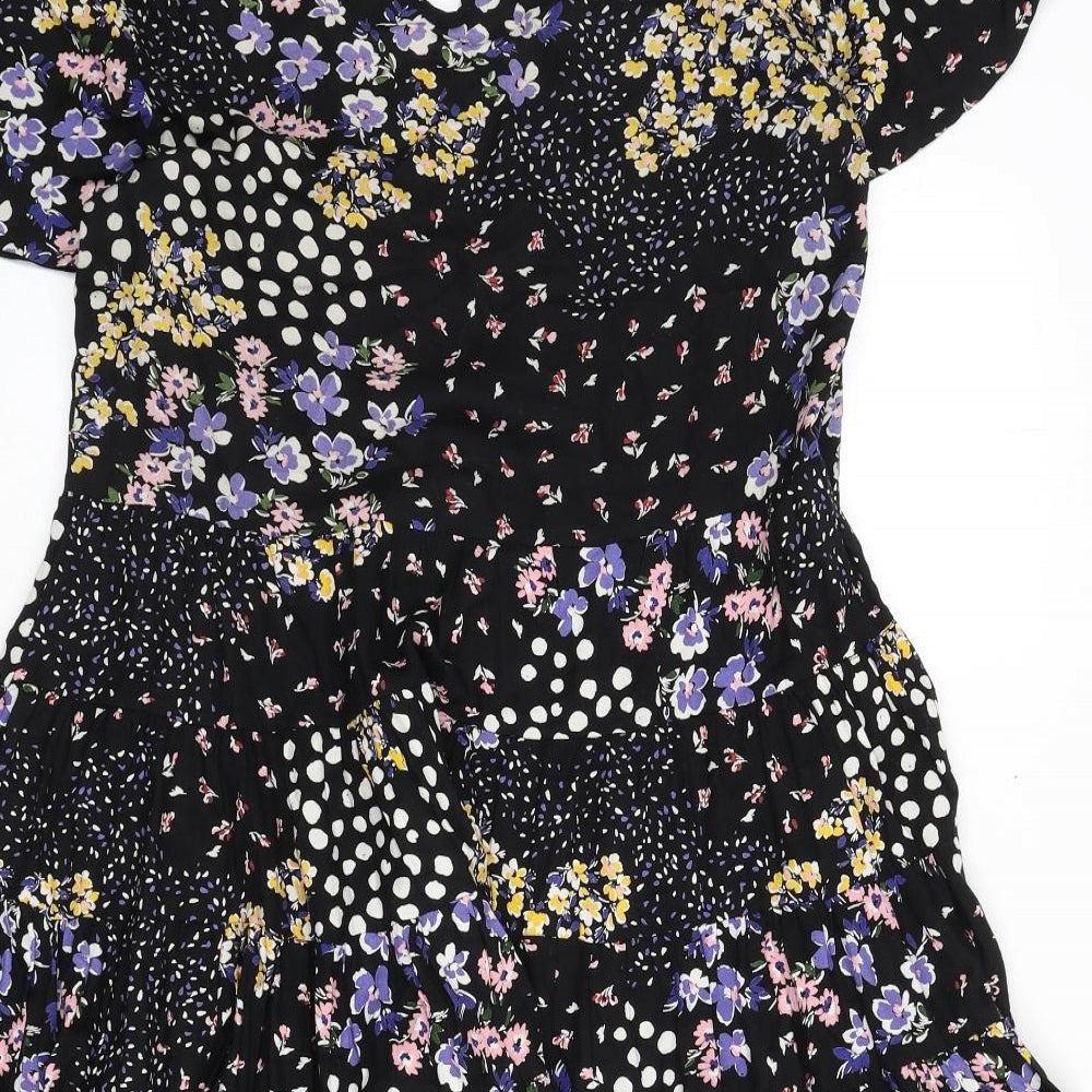 Patrons of Peace Womens Black Floral Viscose Fit & Flare Size S V-Neck Pullover
