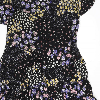 Patrons of Peace Womens Black Floral Viscose Fit & Flare Size S V-Neck Pullover