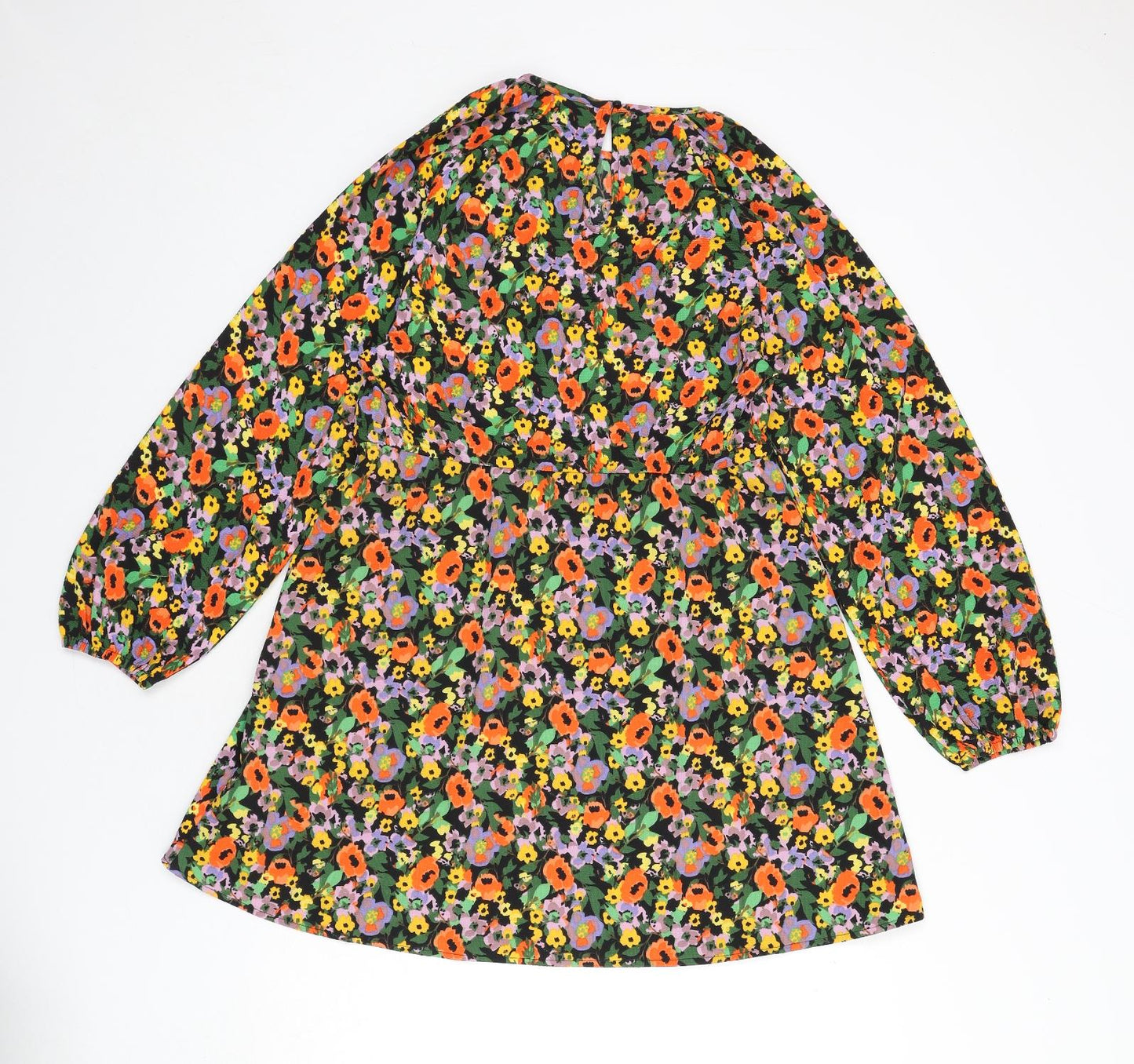 Divided by H&M Womens Multicoloured Floral Polyester A-Line Size M Round Neck Button