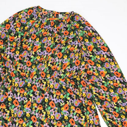 Divided by H&M Womens Multicoloured Floral Polyester A-Line Size M Round Neck Button