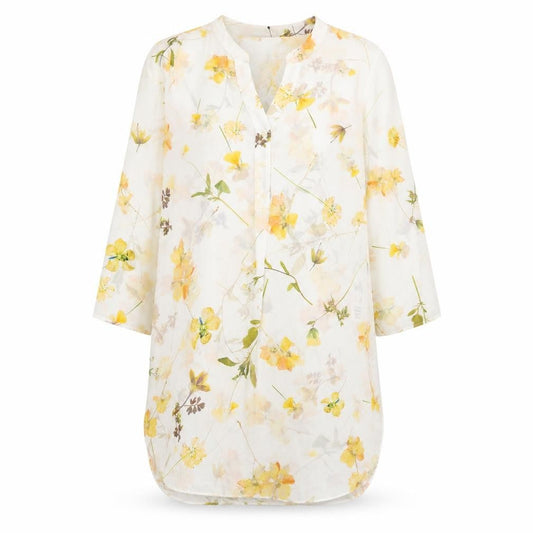 Front view of Roman women’s white floral polyester shirt dress, size UK 10, v-neck button