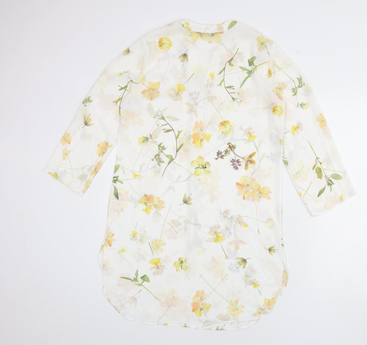 Roman Womens White Floral Polyester Shirt Dress Size 10 V-Neck Button