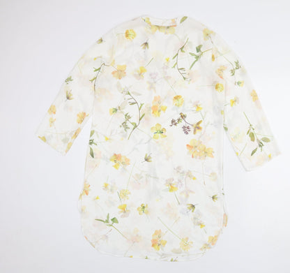 Roman Womens White Floral Polyester Shirt Dress Size 10 V-Neck Button