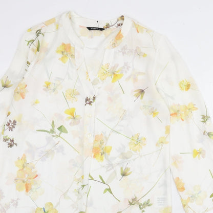 Roman Womens White Floral Polyester Shirt Dress Size 10 V-Neck Button