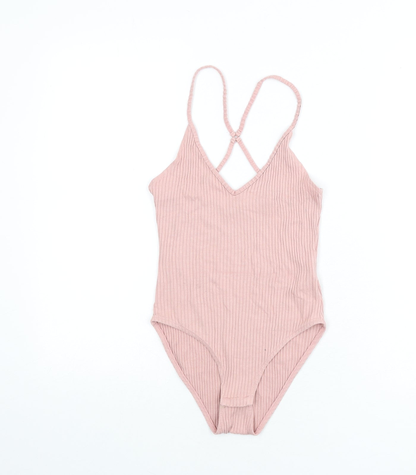 Topshop Womens Pink Viscose Bodysuit One-Piece Size 10 Snap - Ribbed