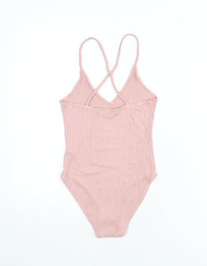 Topshop Womens Pink Viscose Bodysuit One-Piece Size 10 Snap - Ribbed