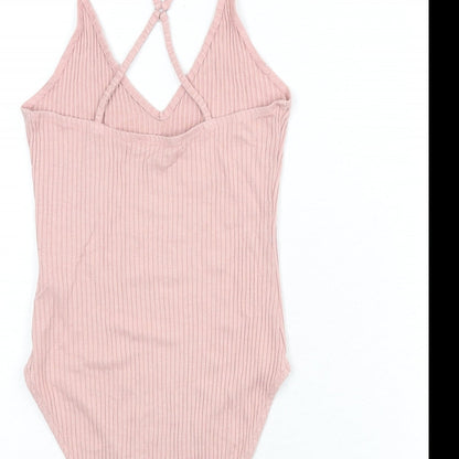 Topshop Womens Pink Viscose Bodysuit One-Piece Size 10 Snap - Ribbed