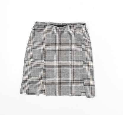 Divided by H&M Womens Multicoloured Plaid Polyester A-Line Skirt Size 2XS - Front Slits