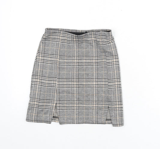 Divided by H&M Womens Multicoloured Plaid Polyester A-Line Skirt Size 2XS - Front Slits