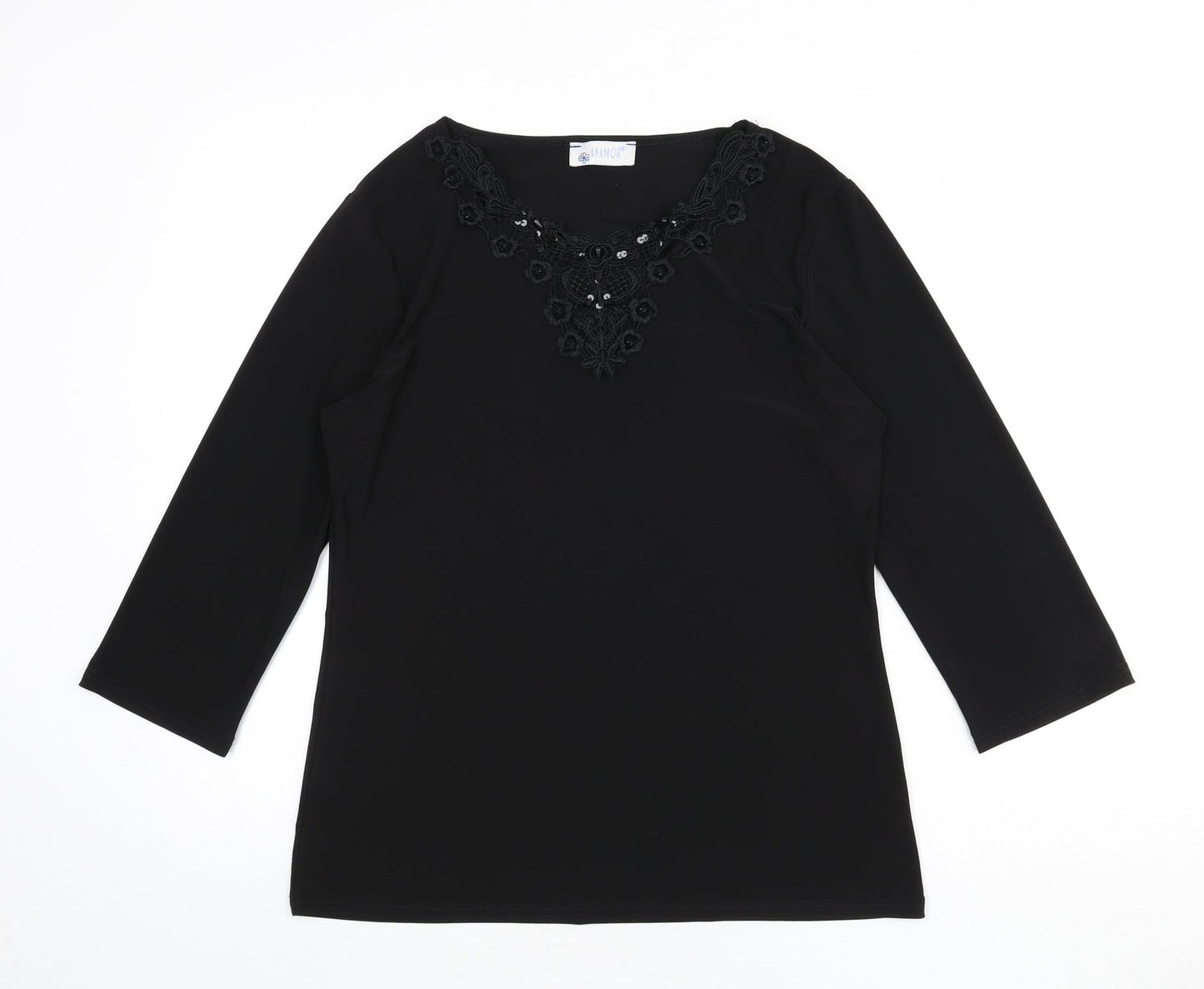 Womens UK Size S Anamor Black Basic T-Shirt