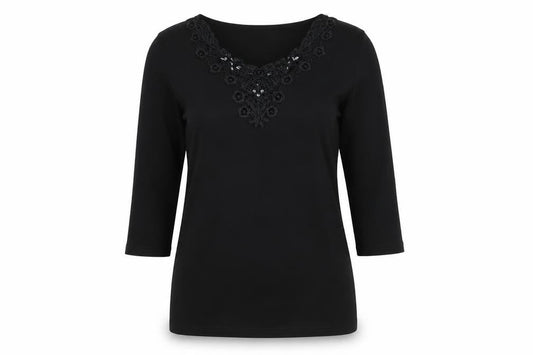Womens UK Size S Anamor Black Basic T-Shirt