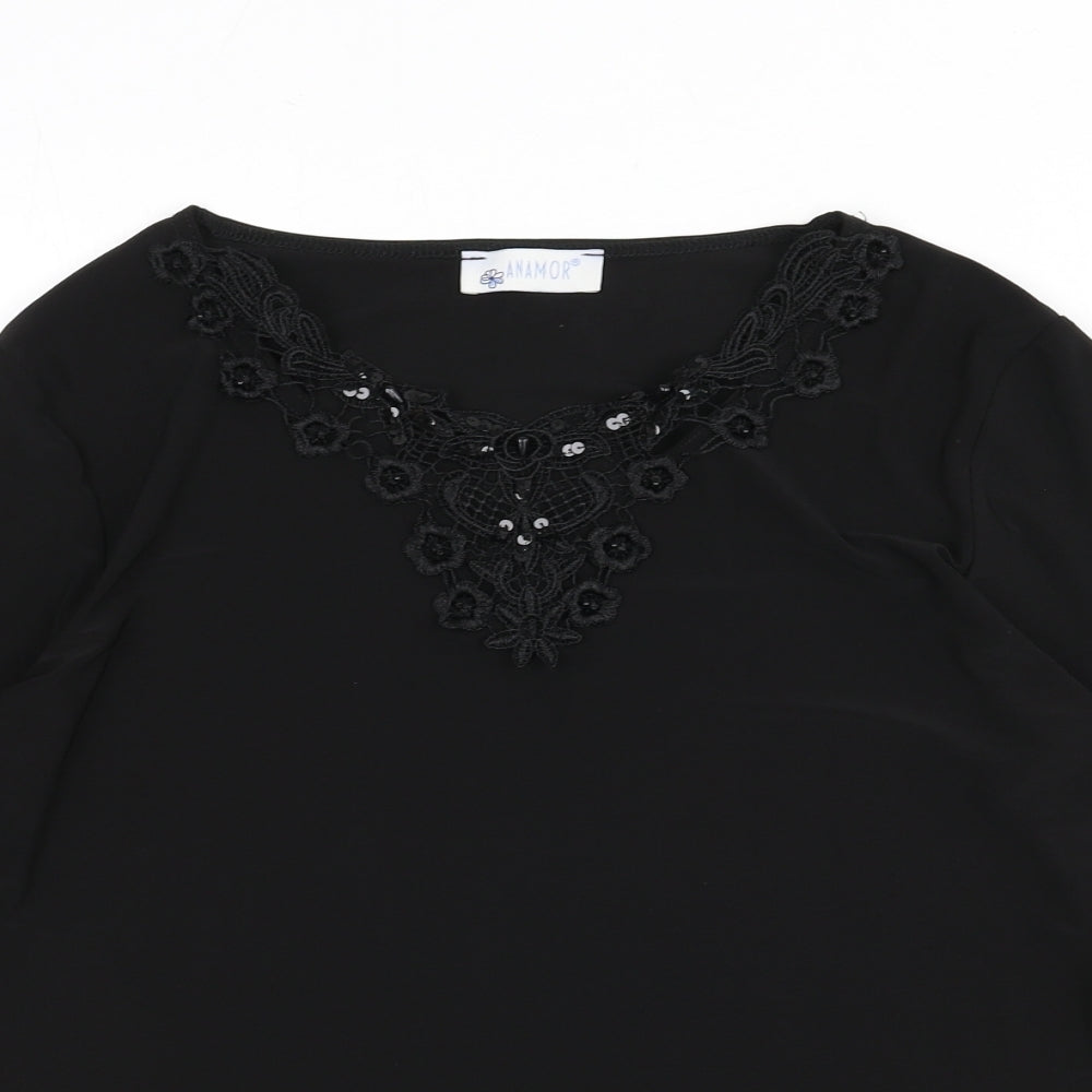Womens UK Size S Anamor Black Basic T-Shirt