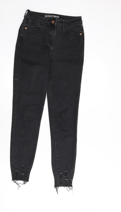 NEXT Womens Grey Cotton Skinny Jeans Size 6 L26 in Regular Zip - Distressed Hems