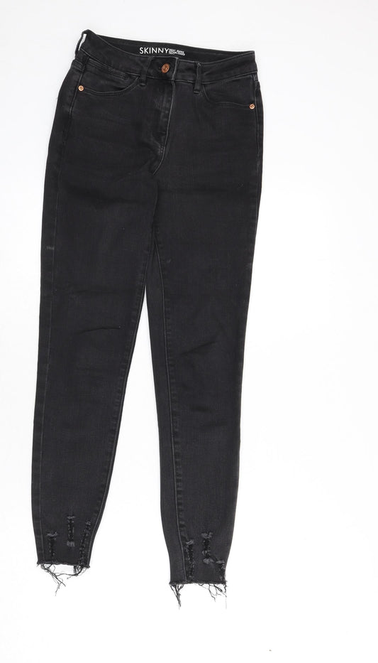 NEXT Womens Grey Cotton Skinny Jeans Size 6 L26 in Regular Zip - Distressed Hems