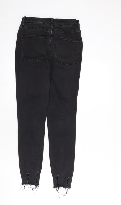 NEXT Womens Grey Cotton Skinny Jeans Size 6 L26 in Regular Zip - Distressed Hems