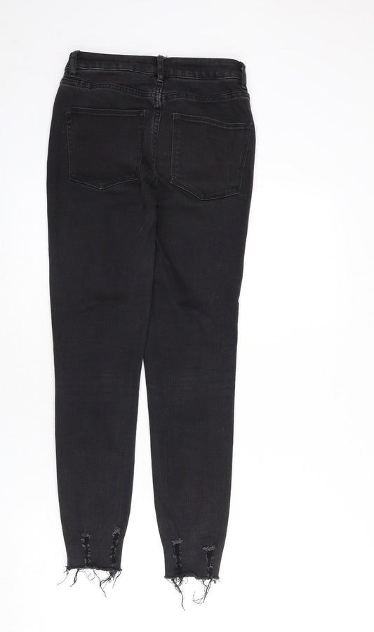 NEXT Womens Grey Cotton Skinny Jeans Size 6 L26 in Regular Zip - Distressed Hems