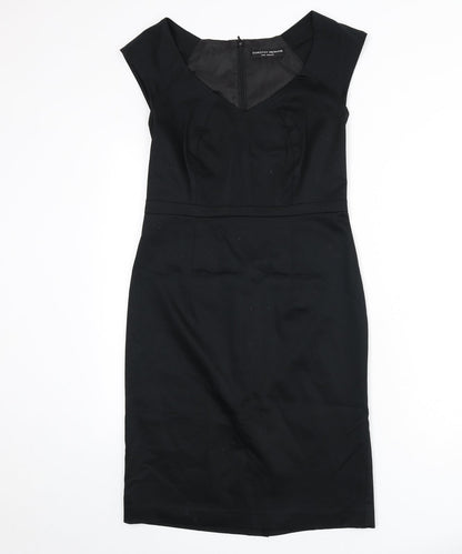 Dorothy Perkins Womens Black Cotton Pencil Dress Size 10 V-Neck Zip - Slit
