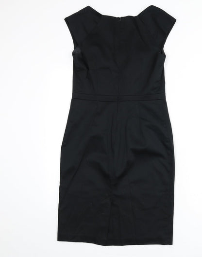 Dorothy Perkins Womens Black Cotton Pencil Dress Size 10 V-Neck Zip - Slit