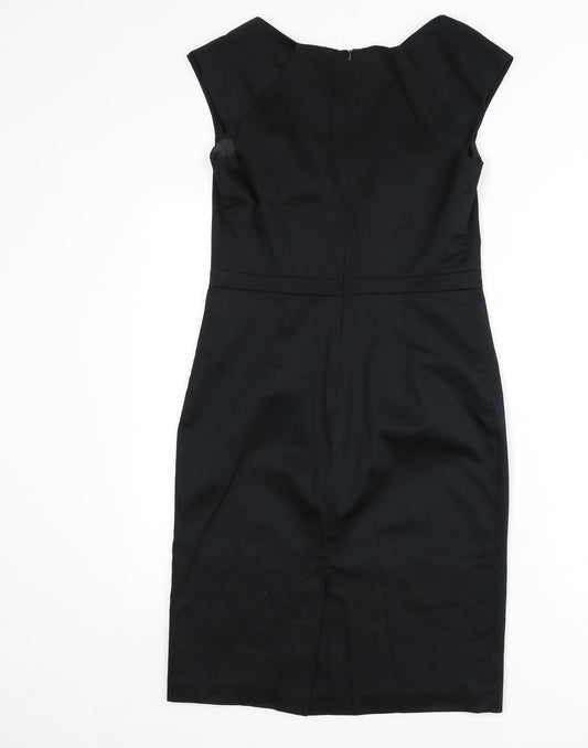 Dorothy Perkins Womens Black Cotton Pencil Dress Size 10 V-Neck Zip - Slit