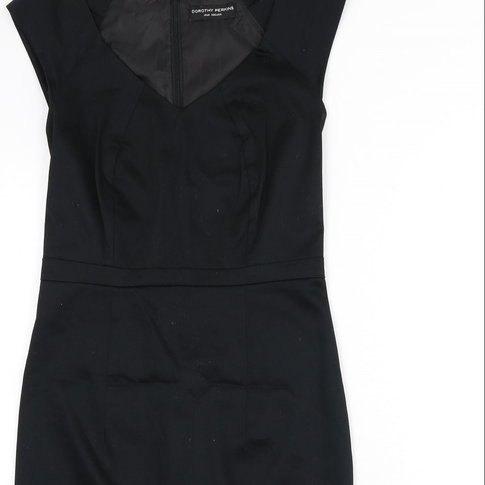 Dorothy Perkins Womens Black Cotton Pencil Dress Size 10 V-Neck Zip - Slit