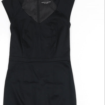 Dorothy Perkins Womens Black Cotton Pencil Dress Size 10 V-Neck Zip - Slit