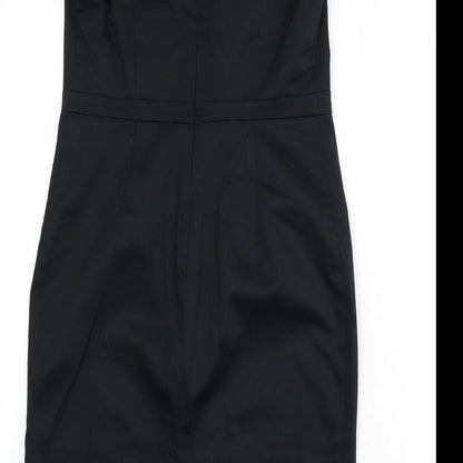 Dorothy Perkins Womens Black Cotton Pencil Dress Size 10 V-Neck Zip - Slit