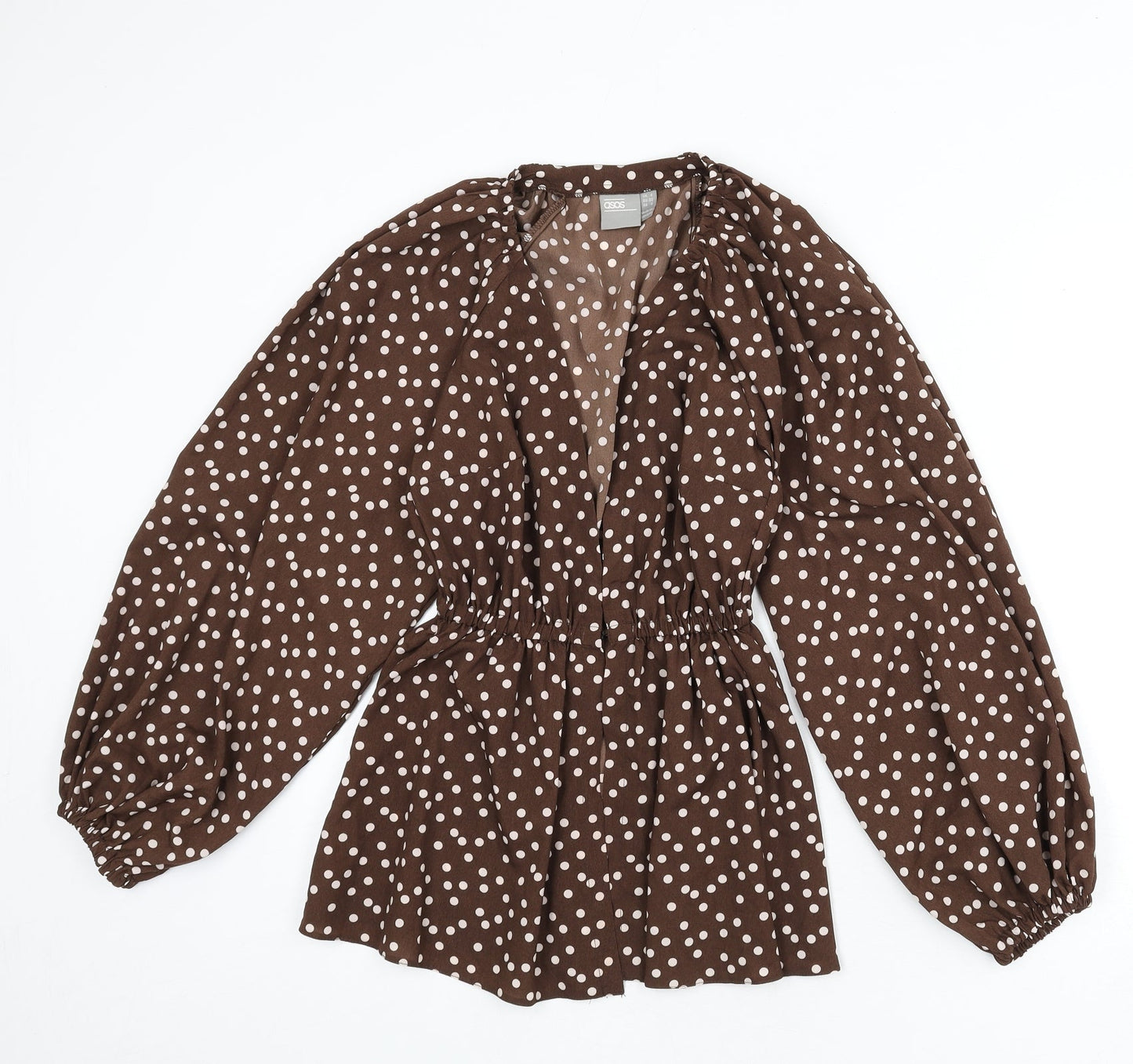 ASOS Womens Brown Polka Dot Polyester Basic Blouse Size 4 V-Neck - Balloon Sleeves