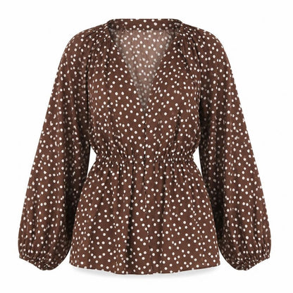 ASOS Womens Brown Polka Dot Polyester Basic Blouse Size 4 V-Neck - Balloon Sleeves