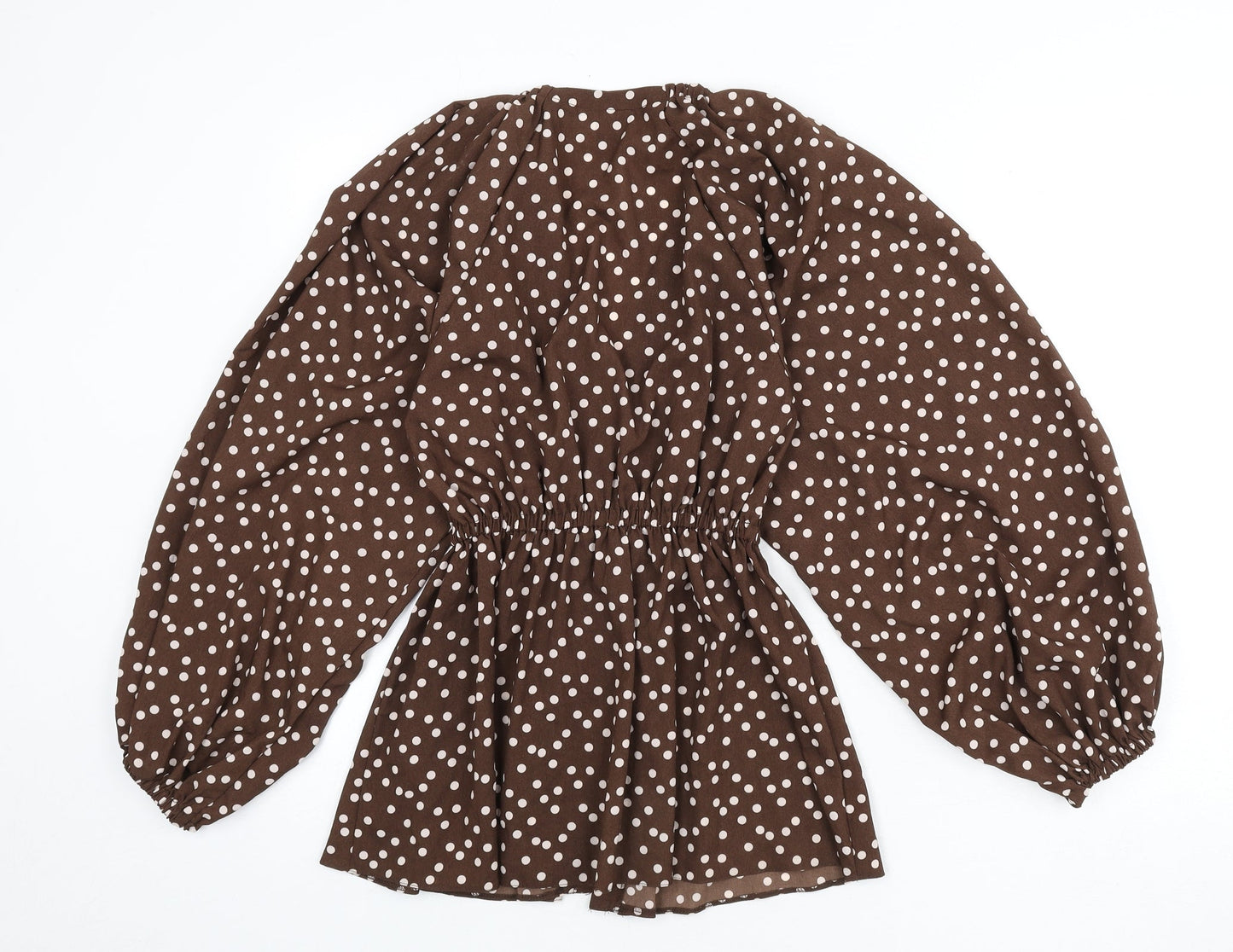 ASOS Womens Brown Polka Dot Polyester Basic Blouse Size 4 V-Neck - Balloon Sleeves