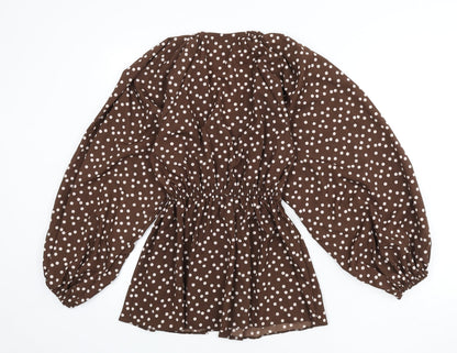 ASOS Womens Brown Polka Dot Polyester Basic Blouse Size 4 V-Neck - Balloon Sleeves
