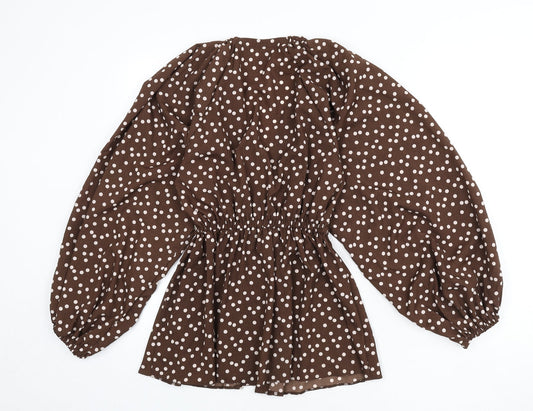ASOS Womens Brown Polka Dot Polyester Basic Blouse Size 4 V-Neck - Balloon Sleeves