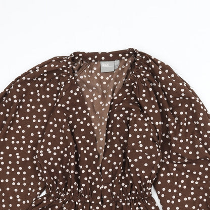 ASOS Womens Brown Polka Dot Polyester Basic Blouse Size 4 V-Neck - Balloon Sleeves