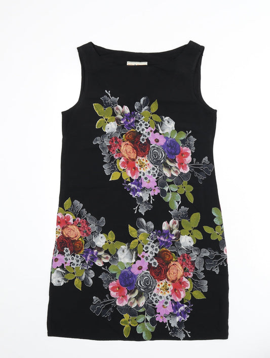 Billie & Blossom Womens Black Floral Viscose Tank Dress Size 10 Boat Neck Pullover