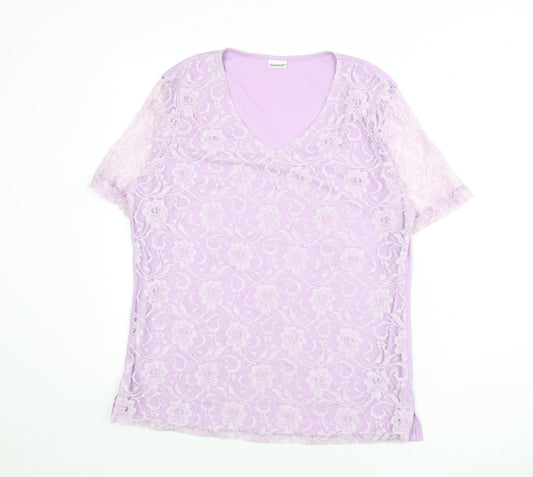 Damart Womens Purple Polyamide Basic T-Shirt Size 18 V-Neck - Lace Overlay