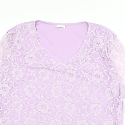 Damart Womens Purple Polyamide Basic T-Shirt Size 18 V-Neck - Lace Overlay