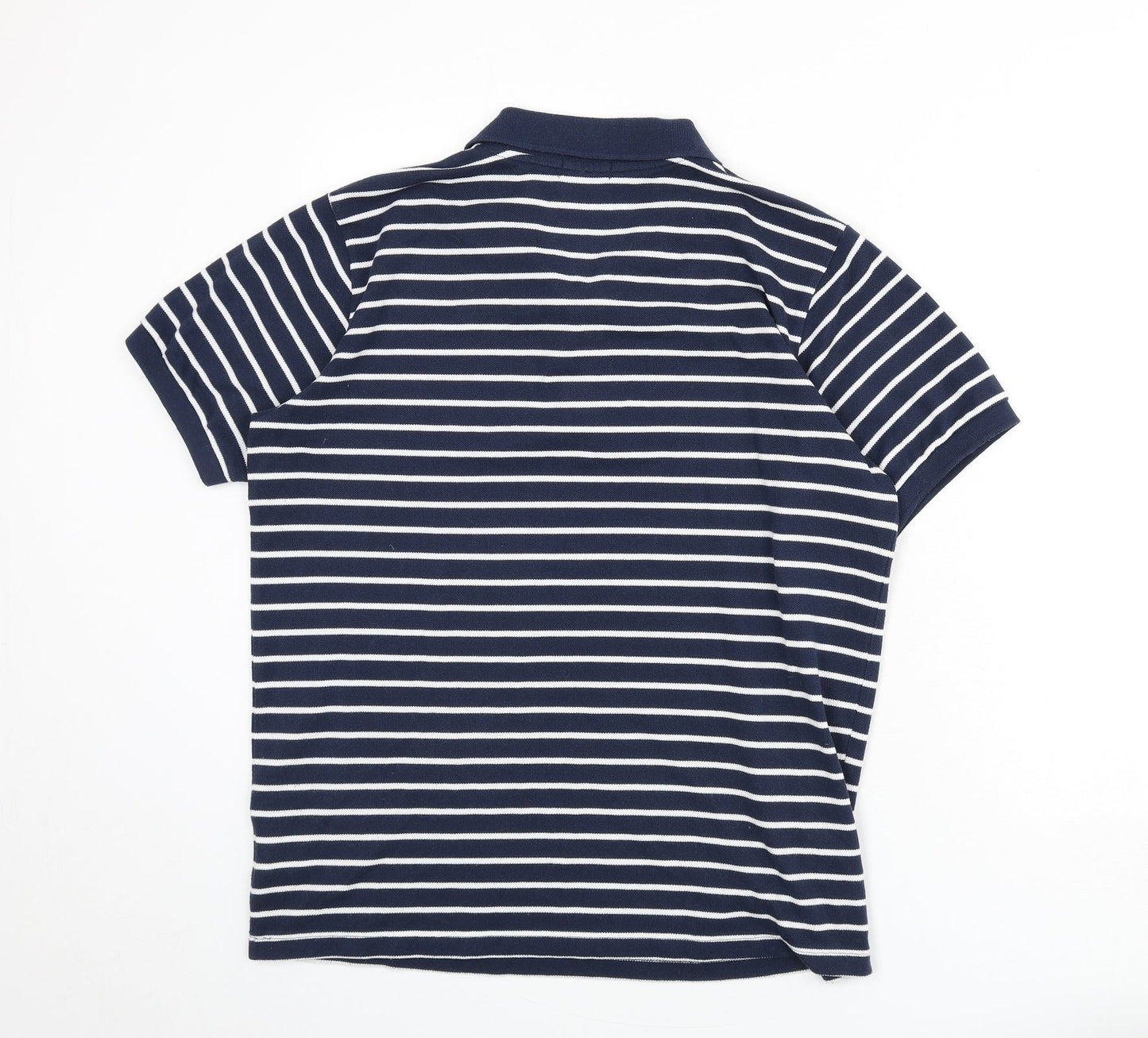 Premier Man Mens Blue Striped Polyester Polo Size M Collared Button