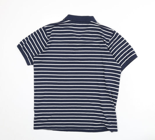 Premier Man Mens Blue Striped Polyester Polo Size M Collared Button